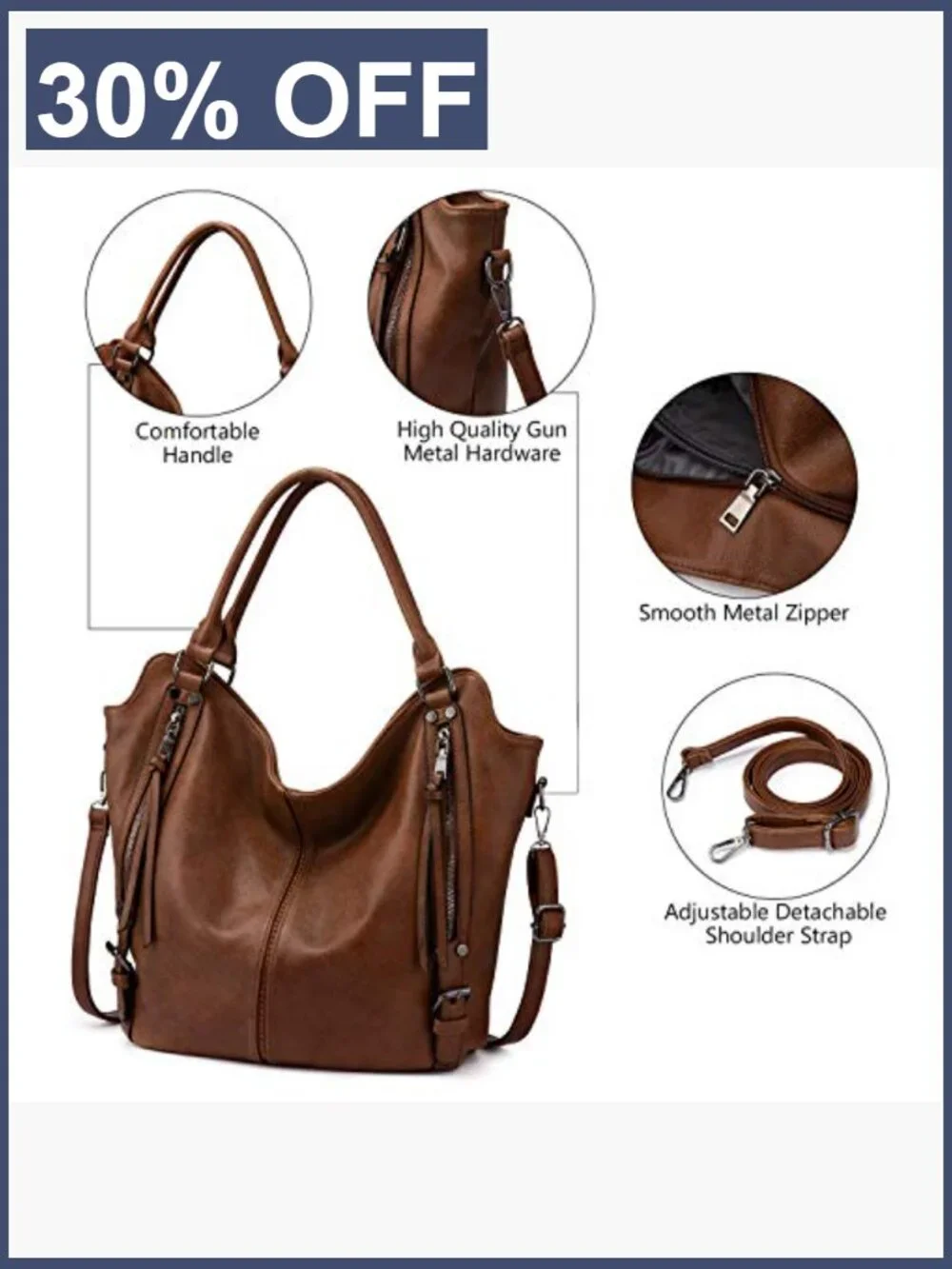 PU Leather Tote Hobo Bag for Women, Large Shoulder Handbag with Adjustable Strap